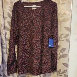 Apt. 9 Women's Long Sleeve Animal Print Top - Black and Brown